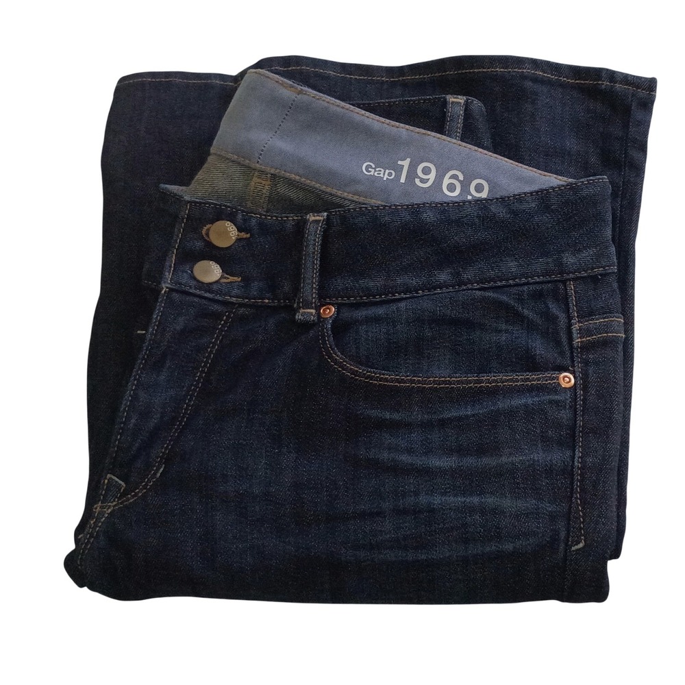 Gap 1969 Perfect Bootcut Jeans Dark Wash Denim Double Button Size 30/10 Regular